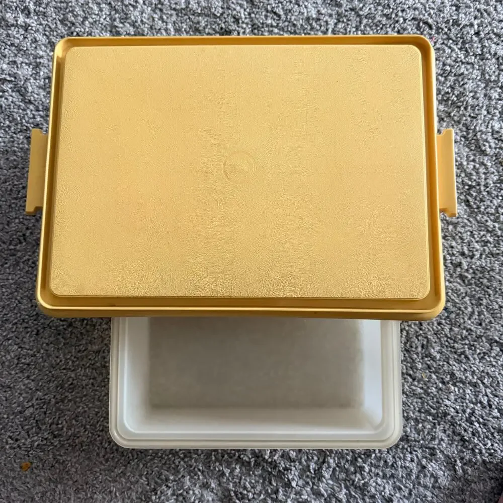 Vintage Tupperware Rectangle Cake Taker Carrier Harvest Gold 13 x 9